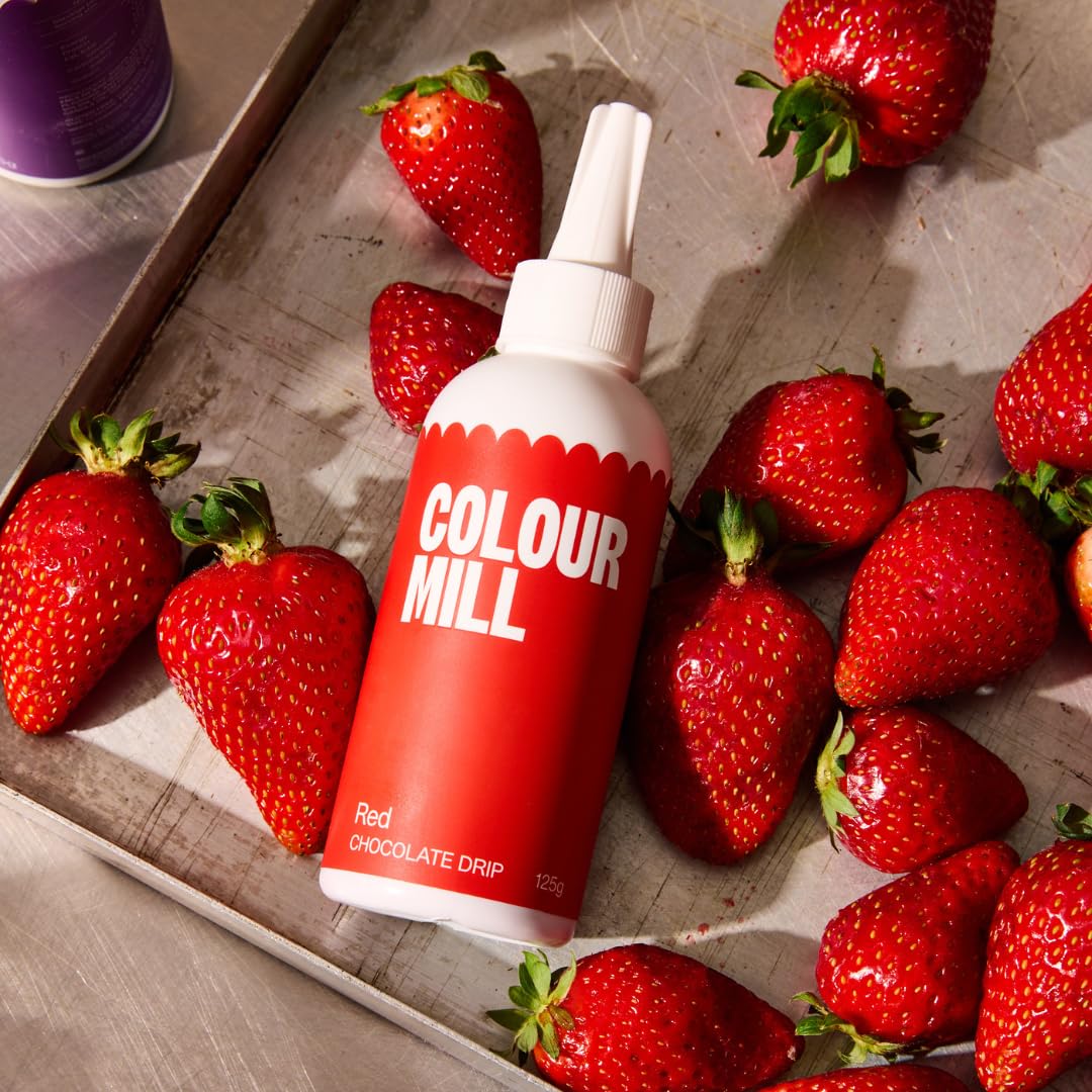 Colour Mill Chocolate Drip Easy-Melt Drizzle for Desserts, 125 Grams Red