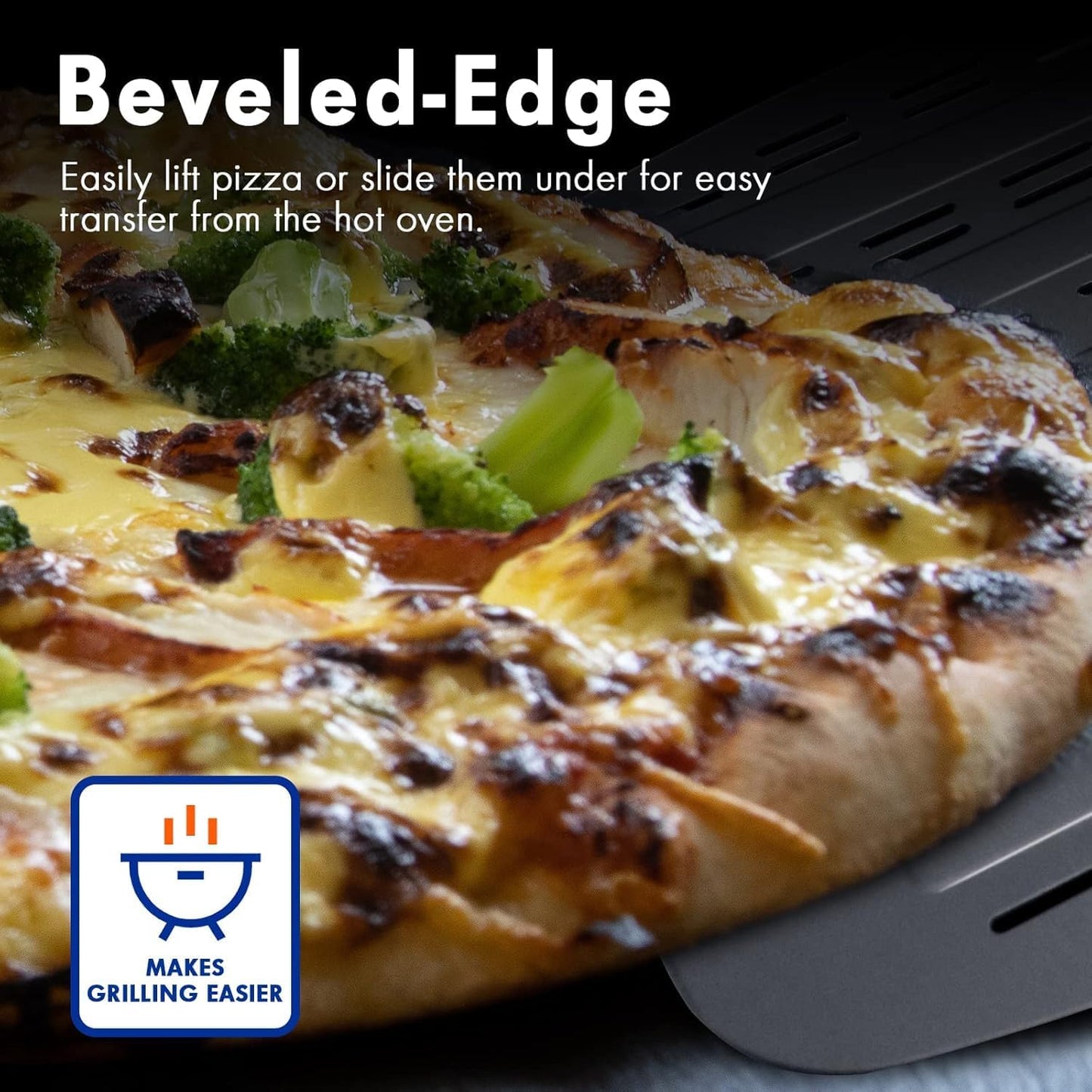 Pizza Peel, 14 Inch Perforated Pizza Peel, Professional Aluminum Pizza Paddle, Restaurant Grade, Long Handle Non-Stick Metal Peel for Outdoor Pizza Oven