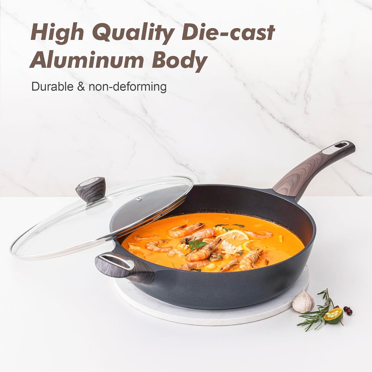 SENSARTE Pots and Pans Set Nonstick, 20 Pcs Induction Cookware Sets, Non-toxic Healthy Non Stick Kitchen Cooking Set with Stay-Cool Handles, PFOA PFOS Free, Black