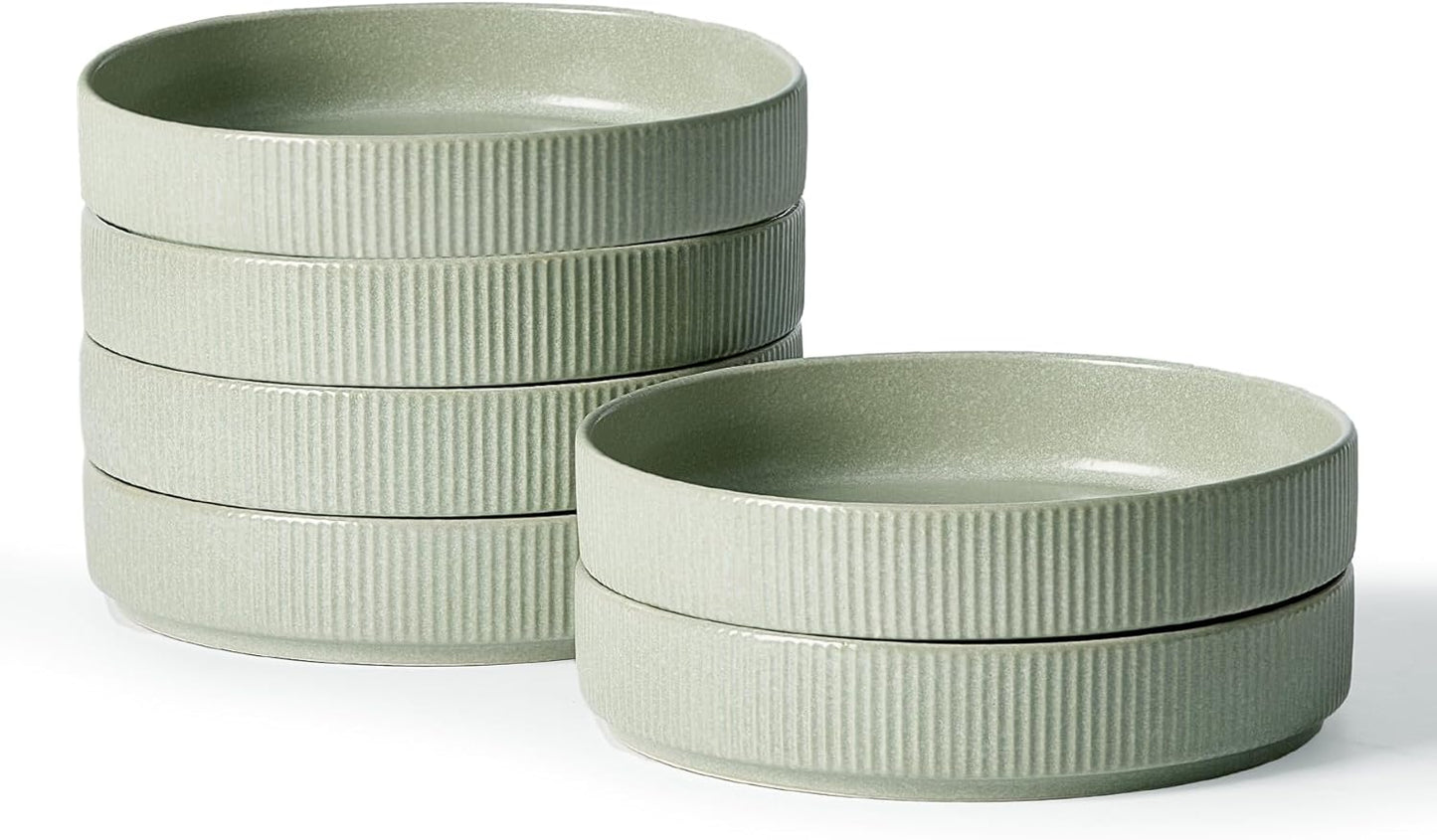 famiware Star 7.5" Pasta Bowls Set, Salad Bowl Set of 6, Double Reactive Glaze, Stackable, Perfect for Your Friend for Housewarming, Thanksgiving, Christmas, Light Green
