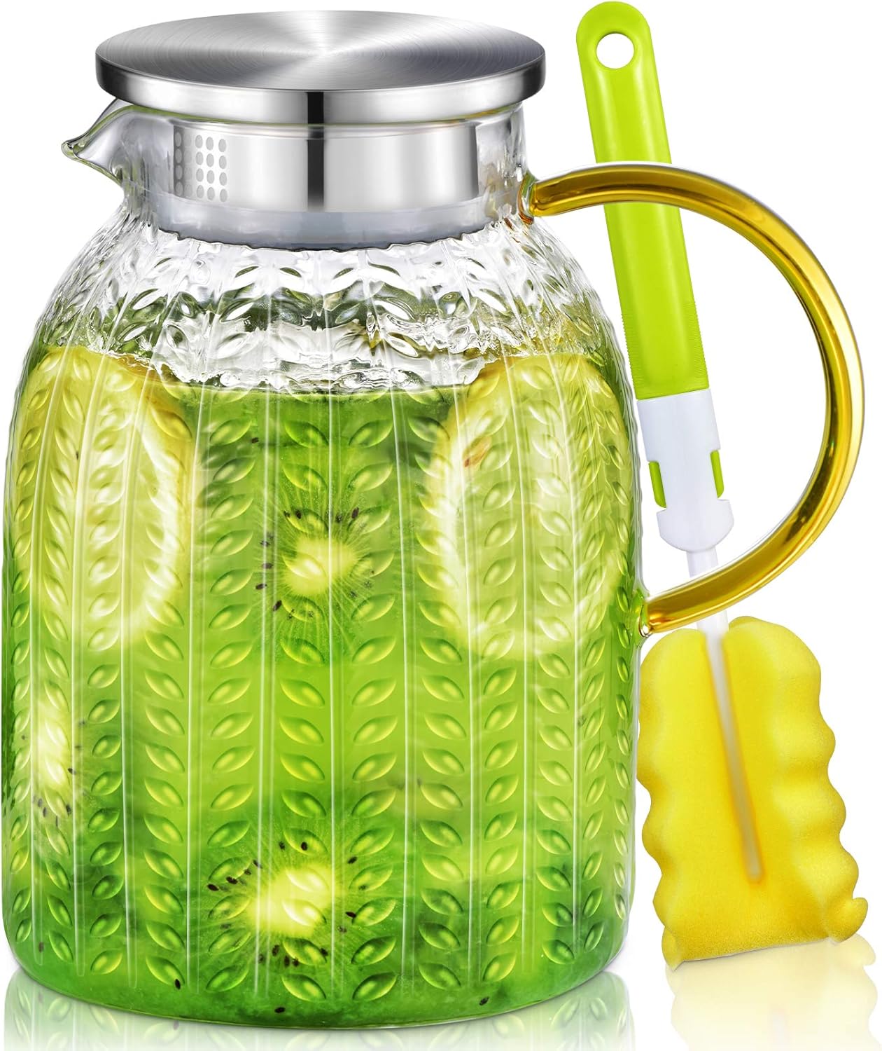 Aofmee 60oz Glass Pitcher, Water Pitcher with Lid, Iced Juice Jugs for Fridge, Glass Carafe for Cold or Hot Beverages, Sun Tea Jar, Easy Clean Heat Resistant Glass Jug for Milk