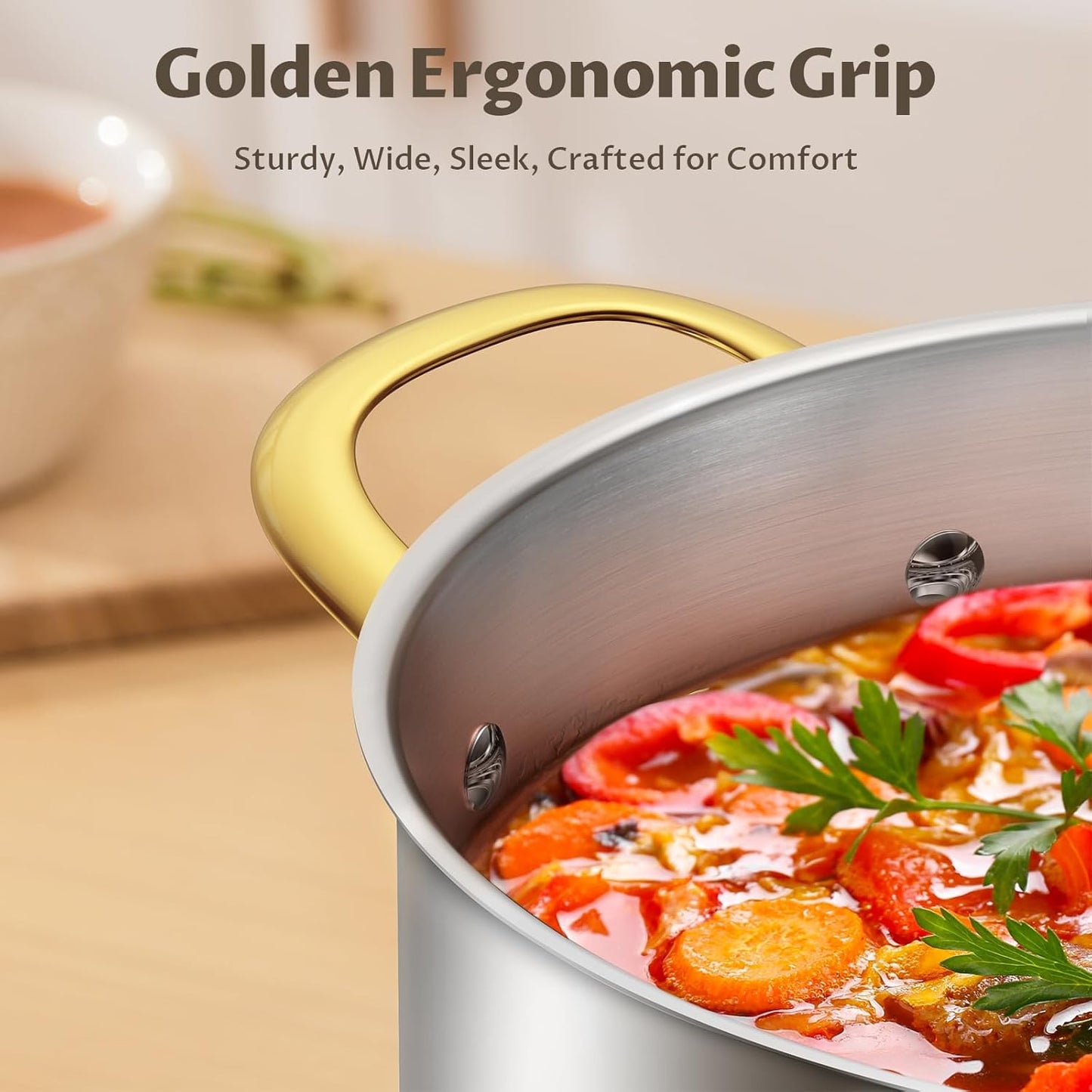 BEZIA 12 Quart Stainless Steel Stockpot with Lid, Induction Compatible Large Cooking Pots, Triple-Layer Bottom for Even Heat, Pasta & Soup Pot for Canning, Stews, and Bulk Cooking, Dishwasher Safe