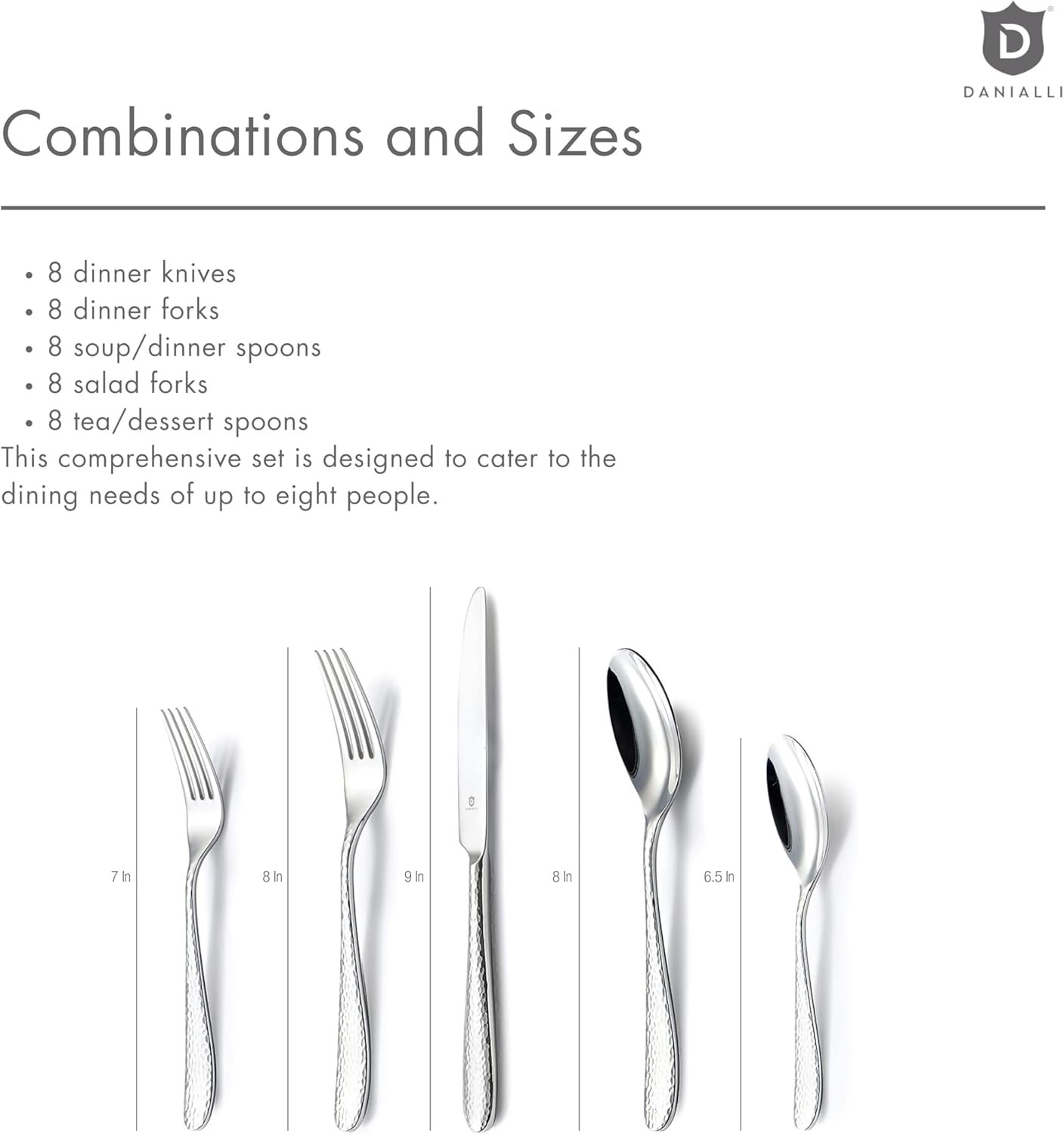 Matte Silverware Set, 18/10 Stainless Steel Satin Flatware, Modern Brushed Finish Cutlery, Dishwasher Safe & Durable, Built to Last (40-Piece, Fidenza Hammered)