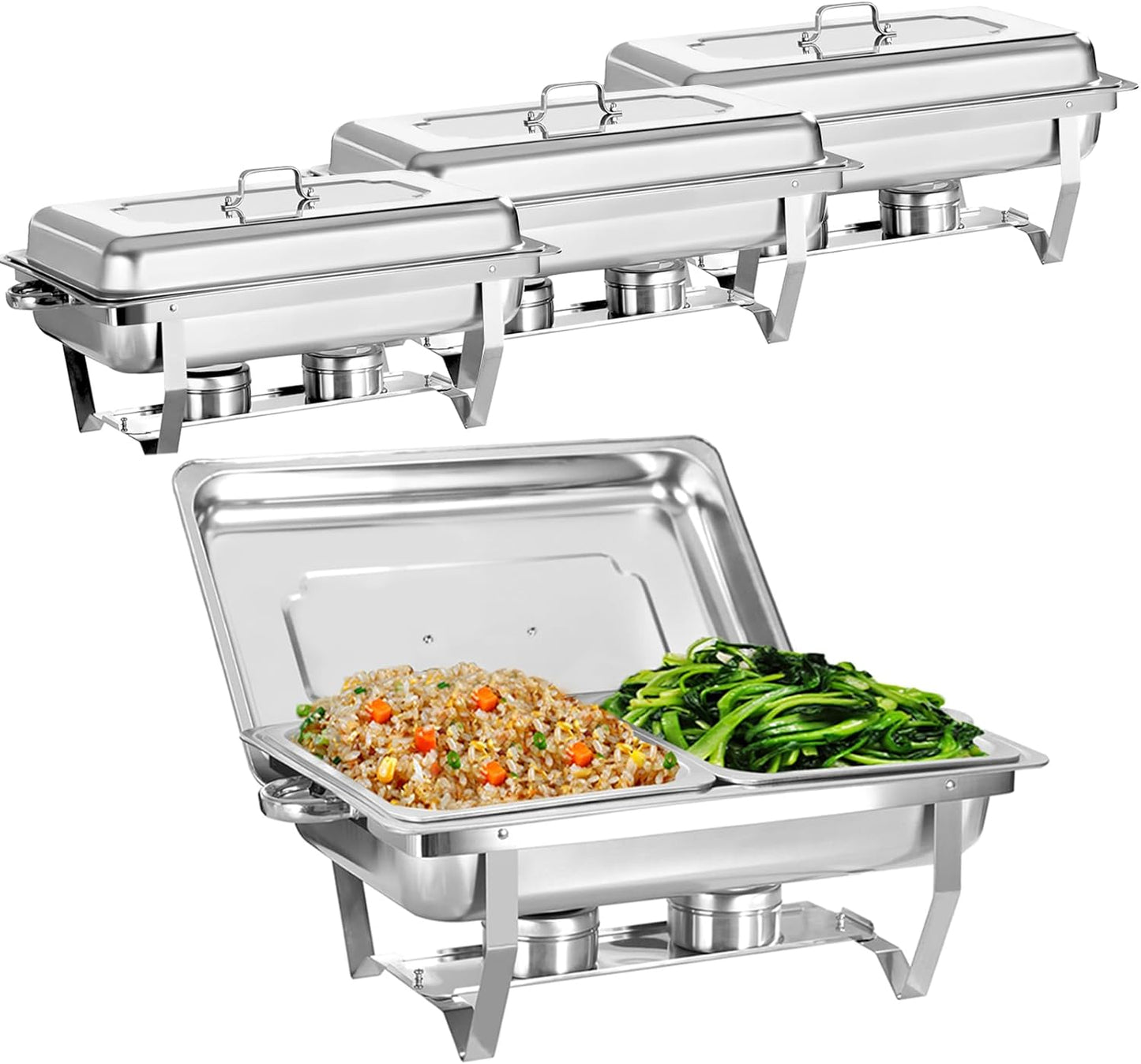 Chafing Dish for Buffet, 4 Pack Stainless Steel Chafing Servers Food Warmer Set with 8QT Half Size Food Pan for Kitchen Party Banquet Dining