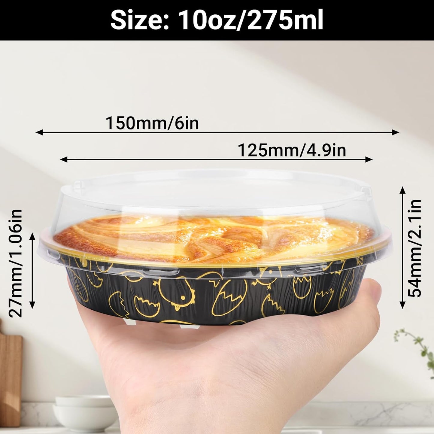 EUSOAR Disposable Ramekins, 50pcs 10oz/275ml Muffins Liners Aluminum Foil Baking Cups with Lids, Round Cake Pans Cheesecake Container Flan Pie Tart Brownie Holders for Bakery Wedding Birthday Party