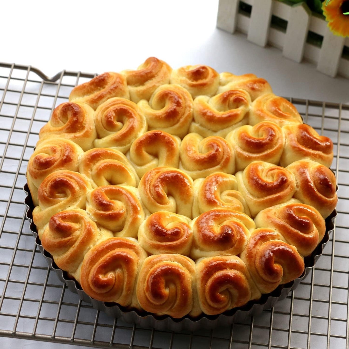 Tart Pan 9 inch Removable Bottom Coated Carbon Steel, Non-Stick Round Tartlet Tins Quiche Baking Dish Pie Pan with Fluted Edges Cake Mold (Gold)