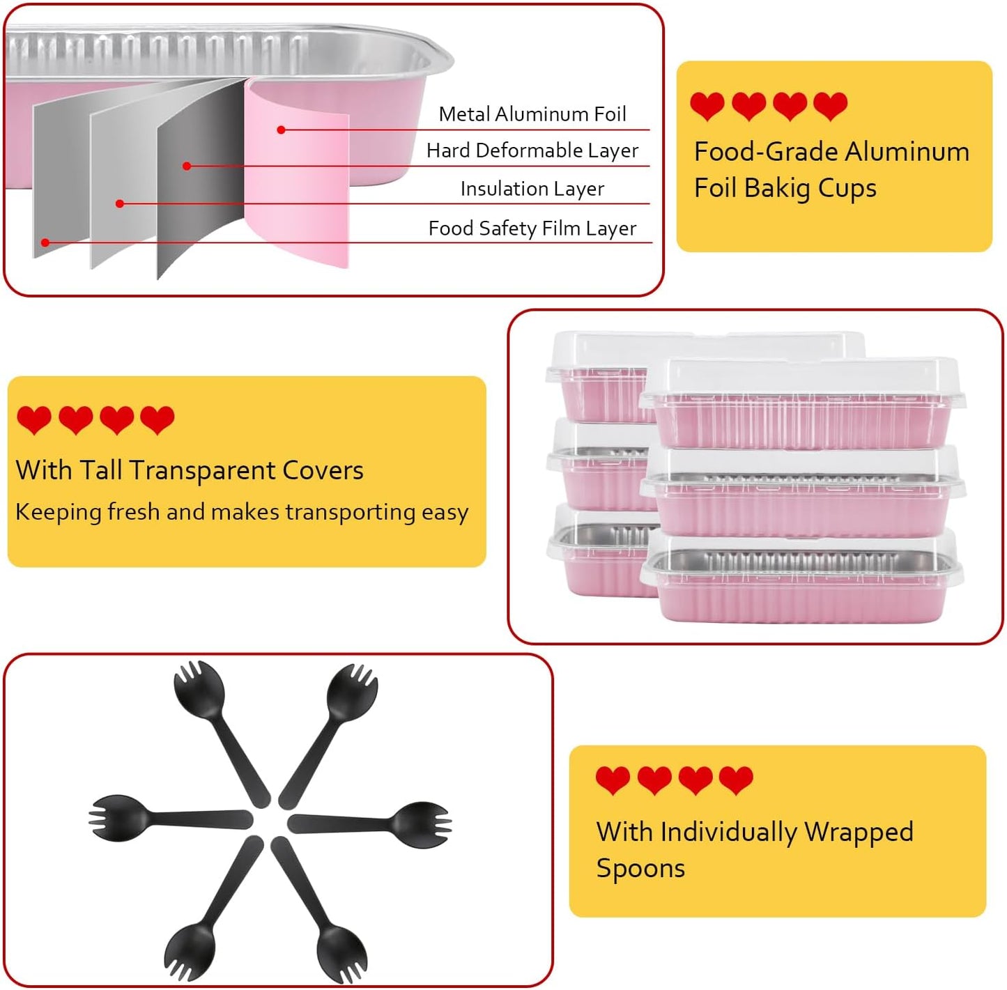 LNYZQUS 6.8oz Mini Loaf Pans with Lids 100 Pack, Rectangle Aluminum Pans Mini Cake Tins,Disposable Baking Pan Small Cake Containers for Brownie Bread Cheesecake-Pink