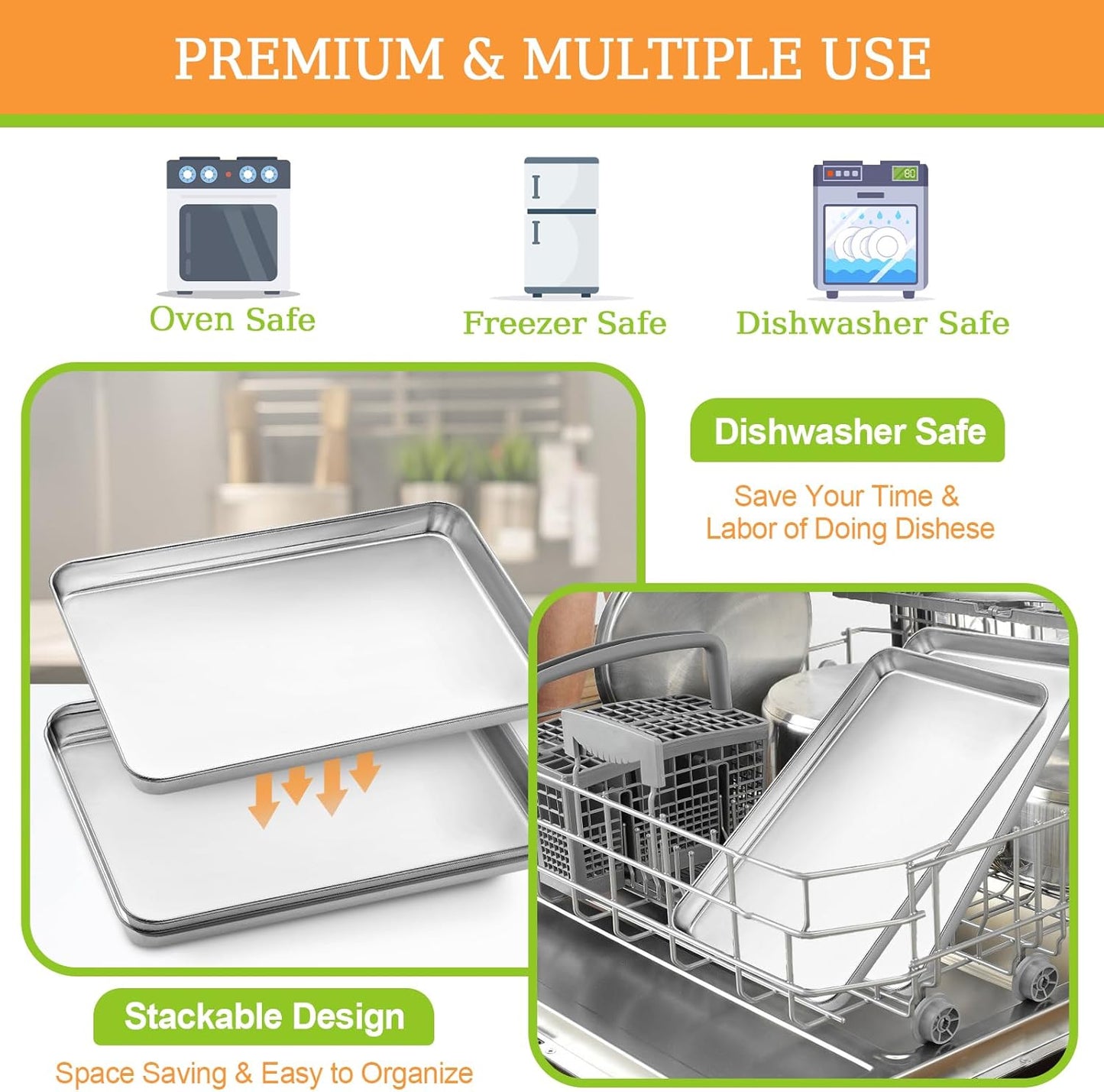 Small Baking Sheet of 2, CEKEE Stainless Steel Baking Pan Tray Cookie Sheet, Size 9 X 7 X 1 inch, Healthy & Non Toxic, Rust Free & Mirror Finish, Easy Clean & Dishwasher Safe