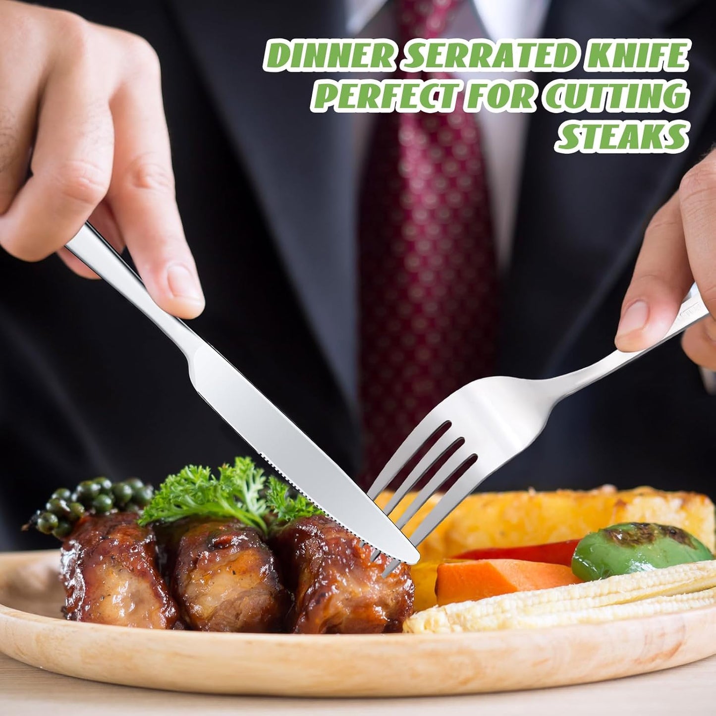 Nuenen 50 Pieces Stainless Steel Forks Silverware Set Dinner Forks and Knives Flatware Tableware Cutlery Set for Kitchen Restaurant(7.1 x 1 Inch, 8.4 x 0.7 Inch,Silver)