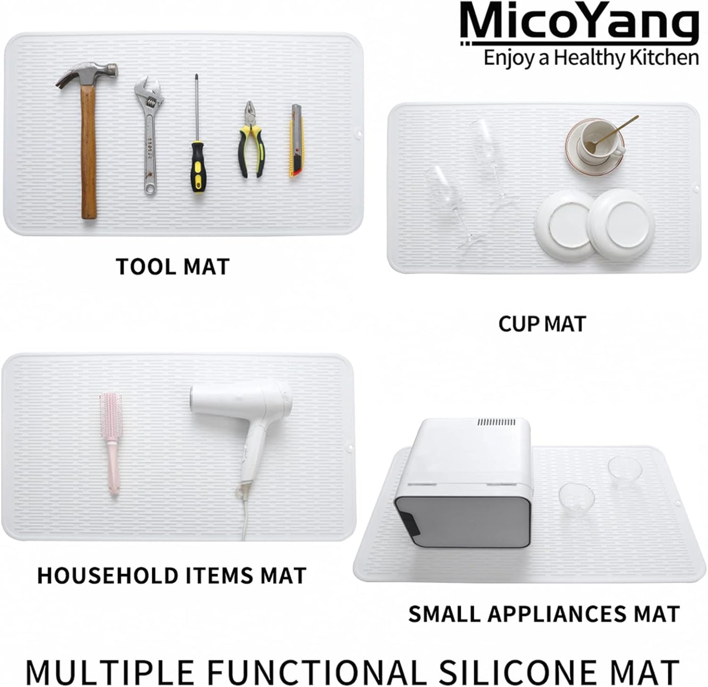 Silicone Dish Drying Mat for Multiple Usage,Easy clean,Eco-friendly,Heat-resistant Silicone Mat for Kitchen Counter or Sink,Refrigerator or Drawer Liner White 4XL 32 inches x 18 inches