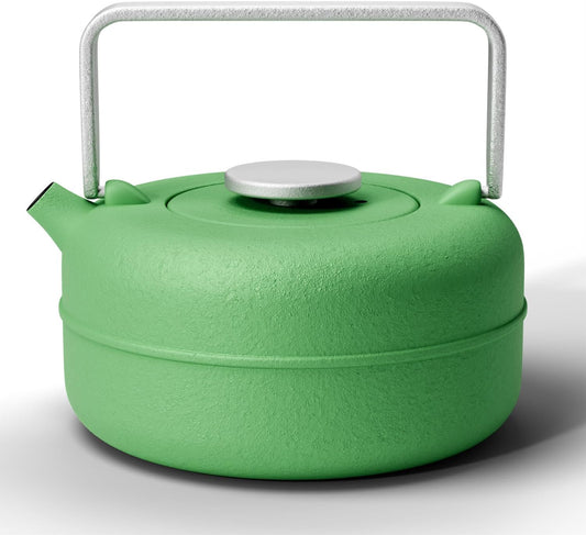 Toptier Teapot with Removable Infuser, Cast Iron Tea Kettle Stovetop Safe, Solid Geometry Cylinder Design Tea Pot Coated with Enameled Interior for 27 Ounce (800 ml), Emerald Green