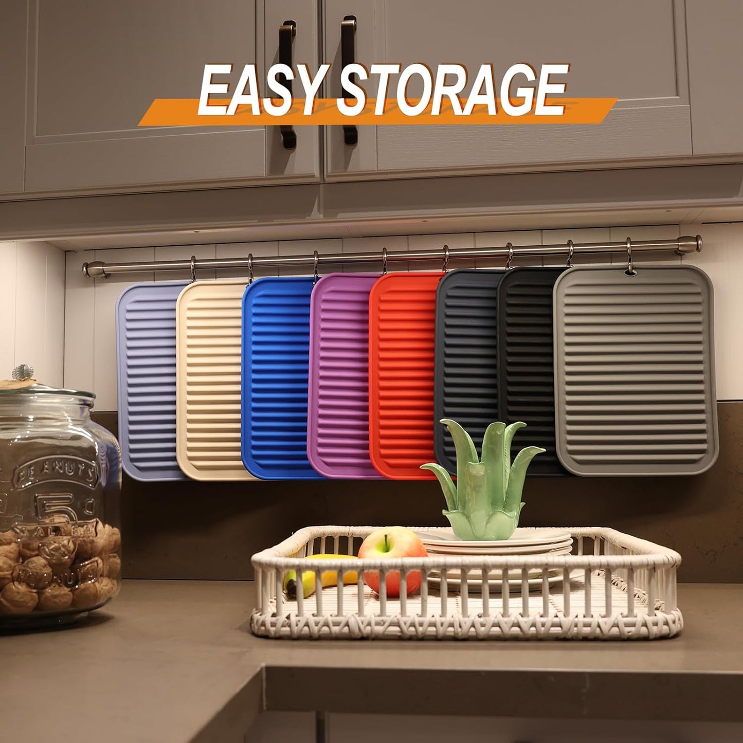 Joyhalo 4 Pack Silicone Trivets for Hot Pots and Pans,480℉ Heat Resistant Trivets for Hot Dishes,Hot Pads for Countertop,Kitchen Potholders,Blue