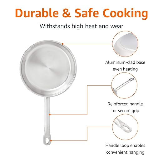Amazon Basics 3-Piece Stainless Steel Aluminum-Clad Fry Pan Set with 8", 9 1/2", and 12" (Previously AmazonCommercial brand)