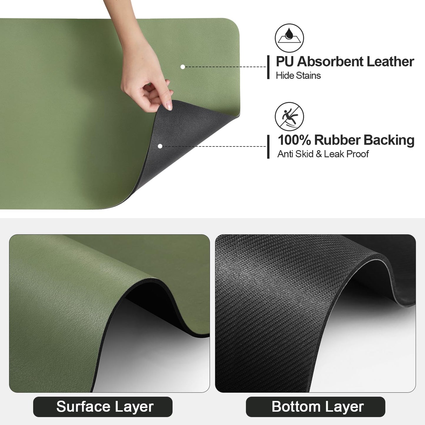 Dish Drying Mat for Kitchen Counter | Coffee Bar Mat for Countertops | Heat Resistant Drainer Mat with Non-slip Rubber Backed | Hide Stain Kitchen Absorbent Draining Mat | Green 18"x24"