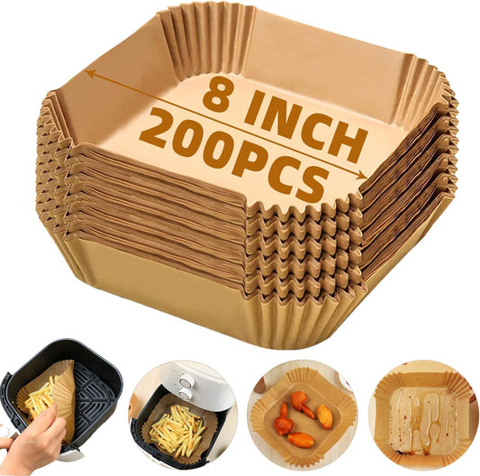 200PCS Air Fryer Liners Disposable,Victoyaw 8 Inch Square Air Fryer Parchment Paper Liners for 2-5QT Air fryer,Non-Stick Waterproof Airfryer Paper Liner