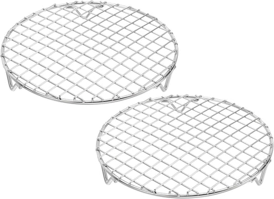 uxcell 2 Pcs Round Cooking Rack with Legs, Dia 7.1 Inch 304 Stainless Steel Barbecue Grill for Cooking Baking Barbecue Air Fryer Racks, Silver