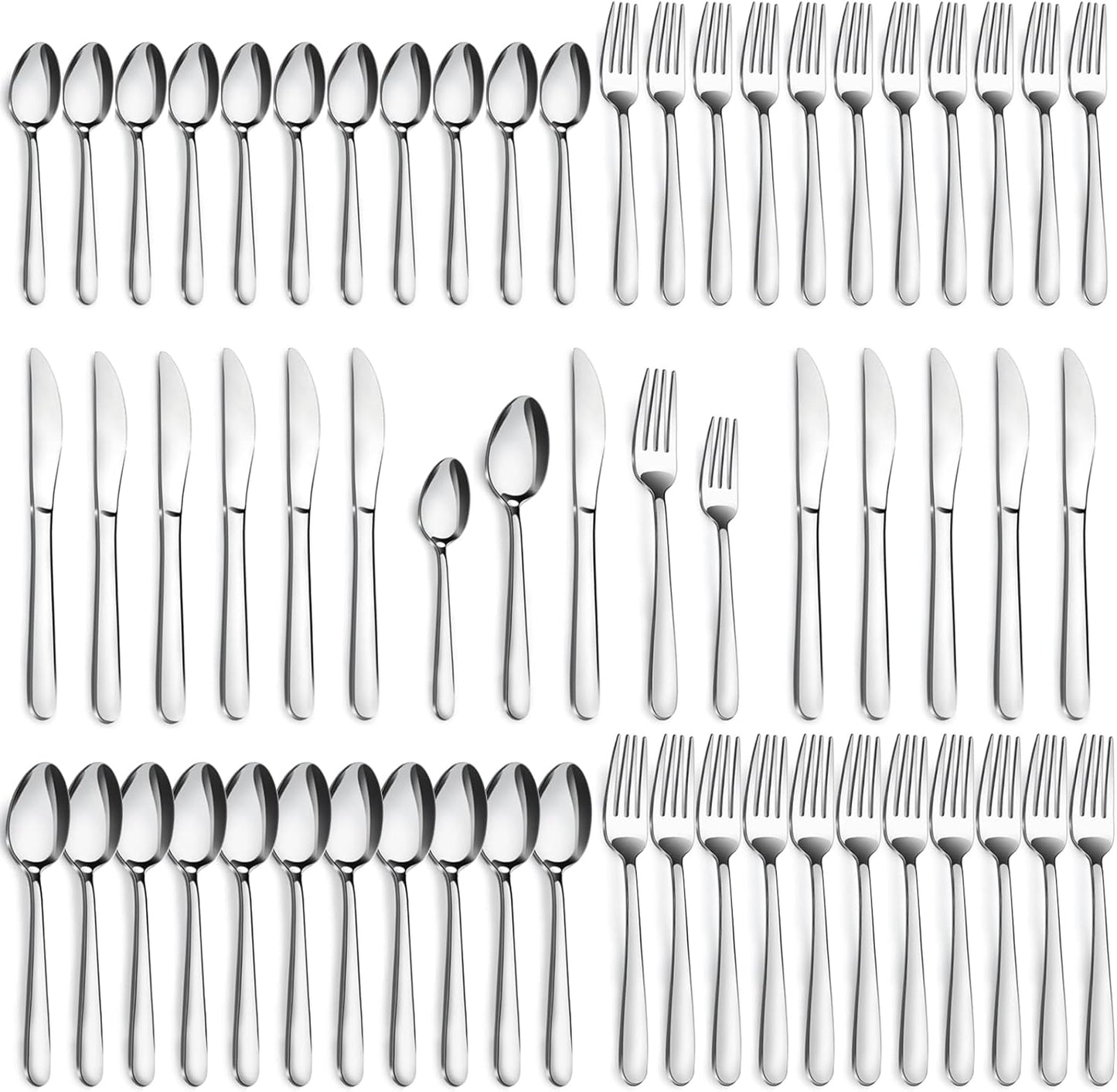 Pleafind 60-Pcs Silverware Set Service for 12, Premium Stainless Steel Flatware Set, Include Forks Spoons and Knives Set, Mirror Polished Cutlery Utensil Set for Home Restaurant, Dishwasher Safe