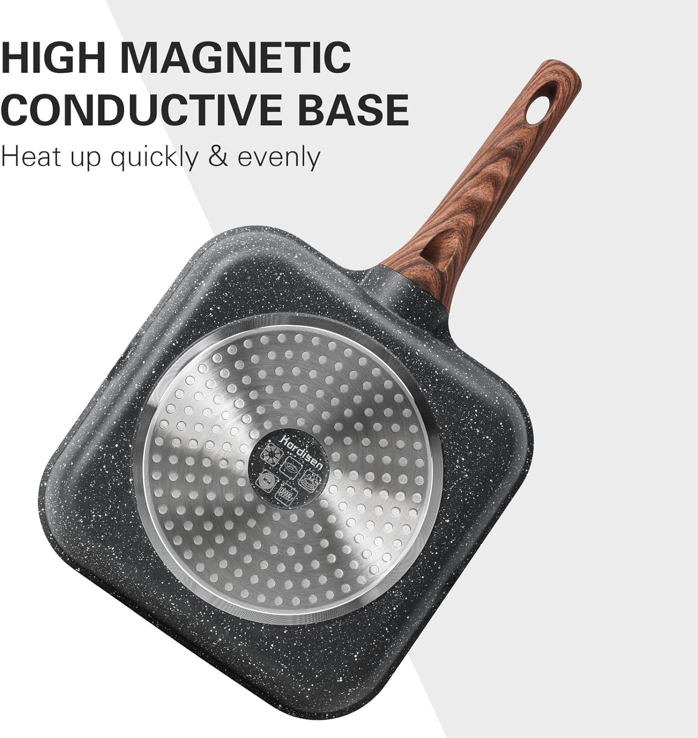 Nonstick Grilling Pan with Lid for Stove Tops, 11 Inch Square Grill Pan for Indoor Cooking, Granite Coating Grill Skillet with Pour Spouts, Versatile Griddle, Induction Steak Pan, PFOA Free