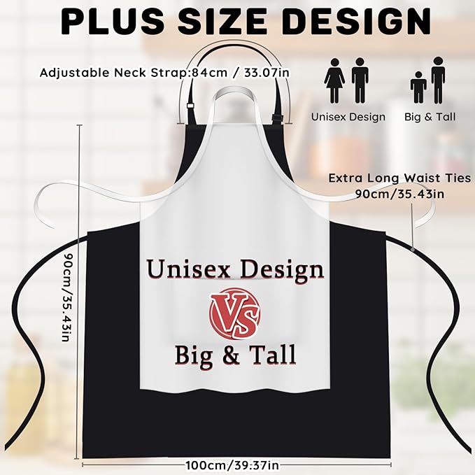 2 Pcs Plus Size Chef Apron, Unisex Professional Apron with 2 Pockets for Cooking, Work, Baking (Larger Size)
