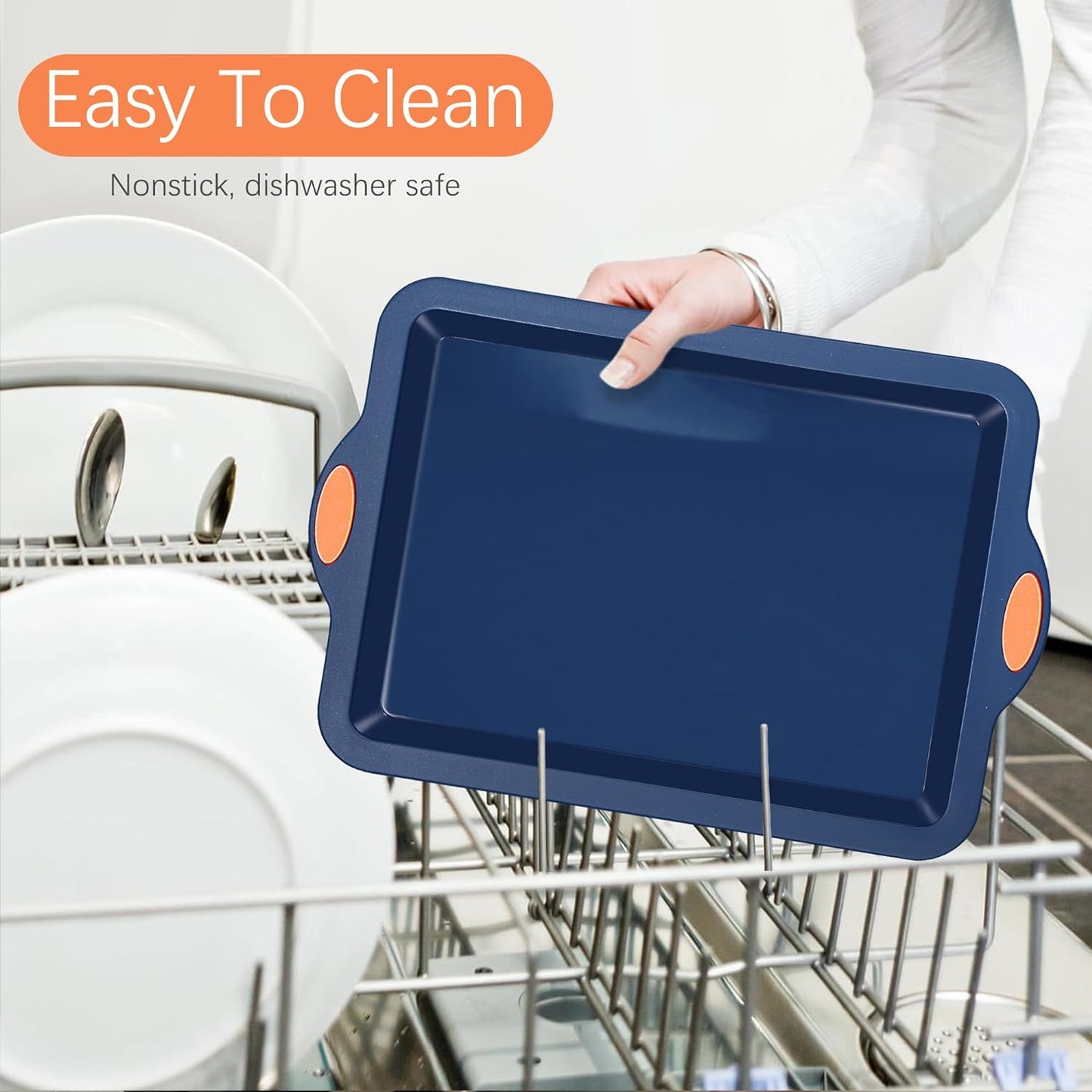 To encounter Silicone Baking Pans Set, 4 Pieces Nonstick Bakeware Set with Baking Pans, Baking Sheets, Cookie Sheets, Cake Pan with Grips and Metal Reinforced Frame More Strength, Navy Blue