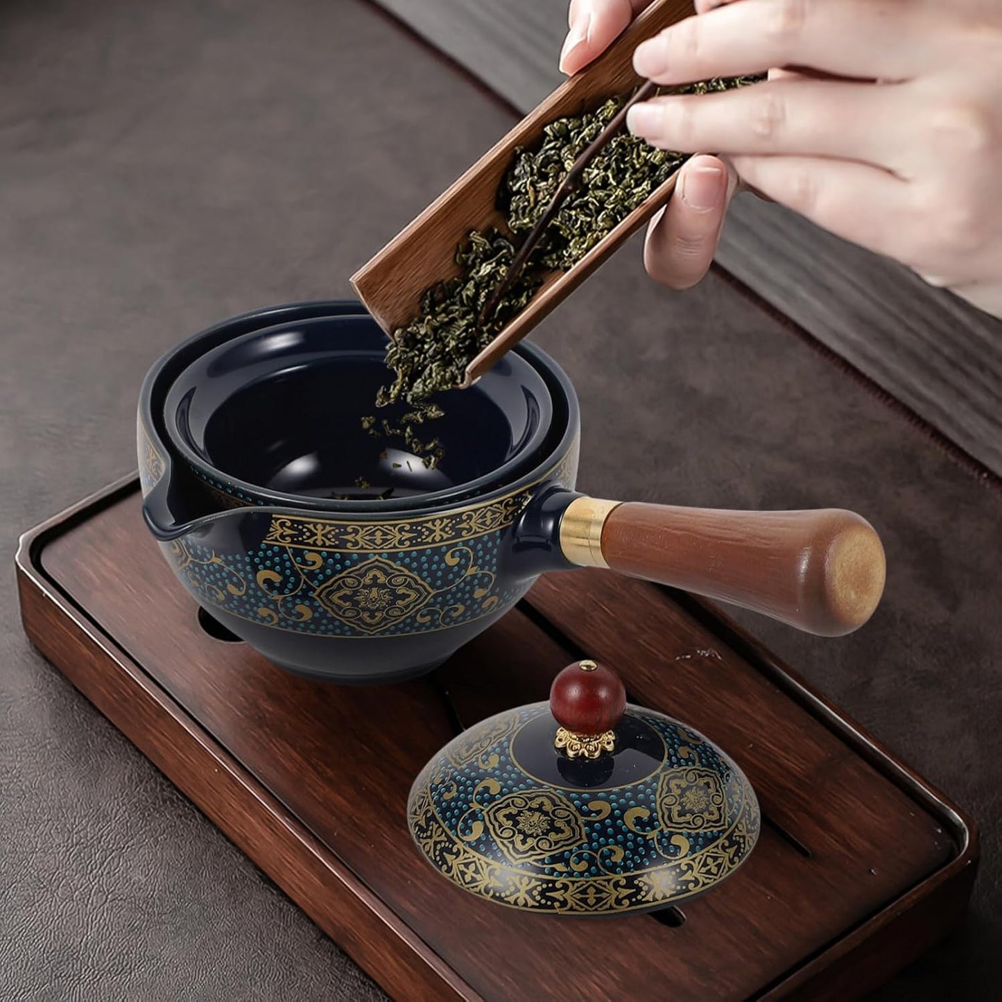 Chinese Ceramic Teapot Classical Porcelain Chinese Gongfu Tea Set 360 Rotation Ceramic Teapot with Tea Strainer for Loose Leaf Tea