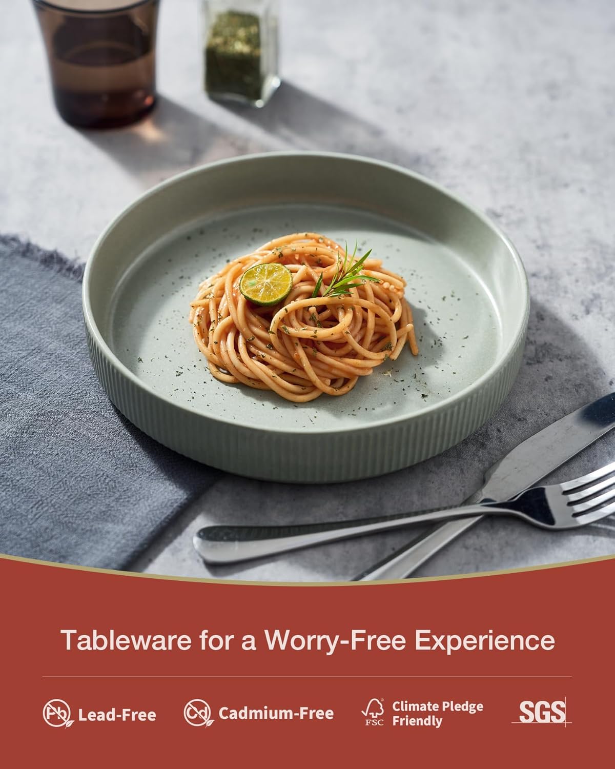 famiware Star 8.25" Pasta Bowls, Large Dinner Bowls Set of 6, Salad Bowl Plates, Shallow Bowls for Eating, Light Green