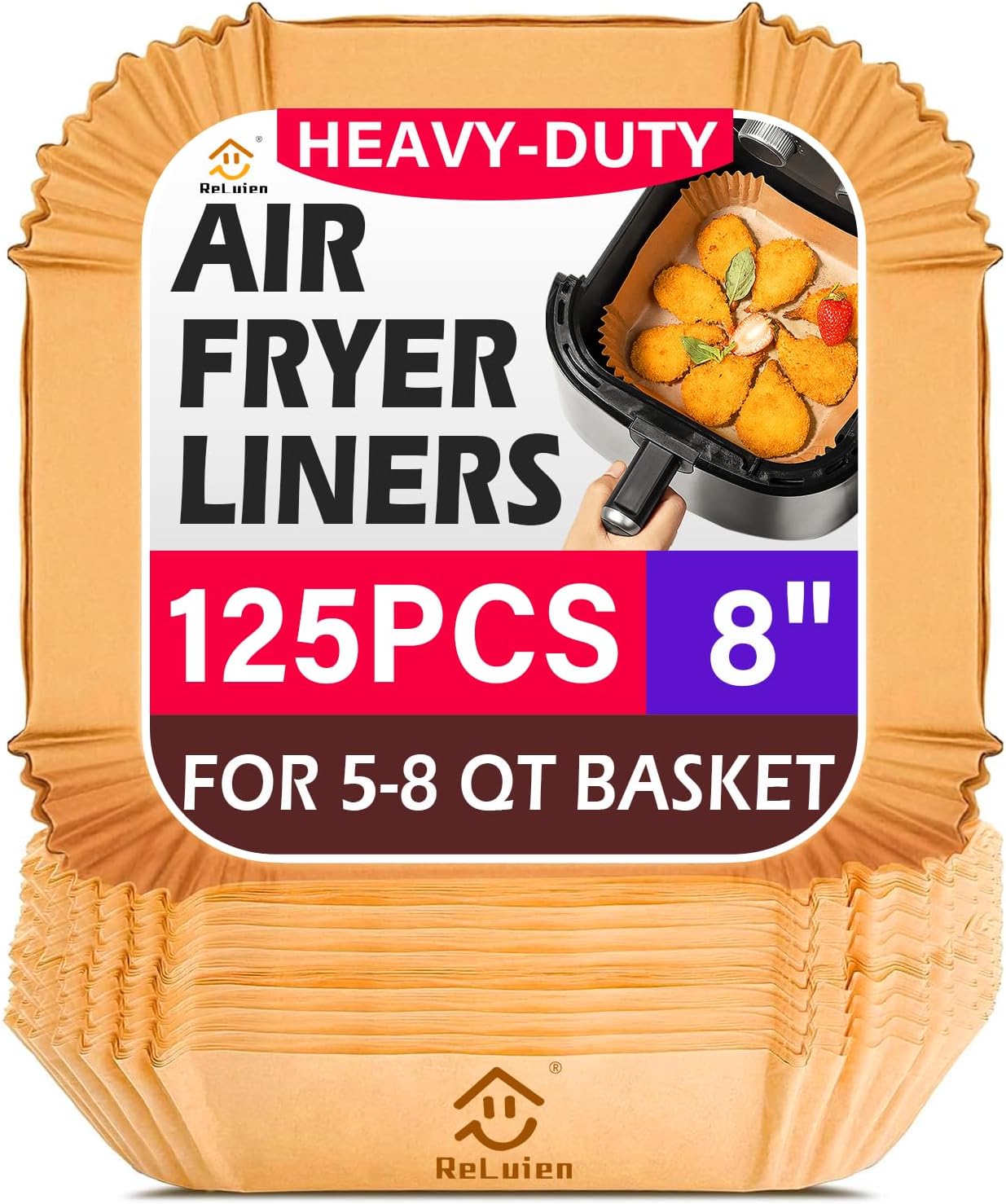 Air Fryer Liners Disposable, 125pcs Non-stick Disposable Airfryer Liners, 8 Inch Unbleached Parchment Paper, Square Air Fryer Paper Liners for 5-8QT Air Fryer, Baking, Roasting Microwave