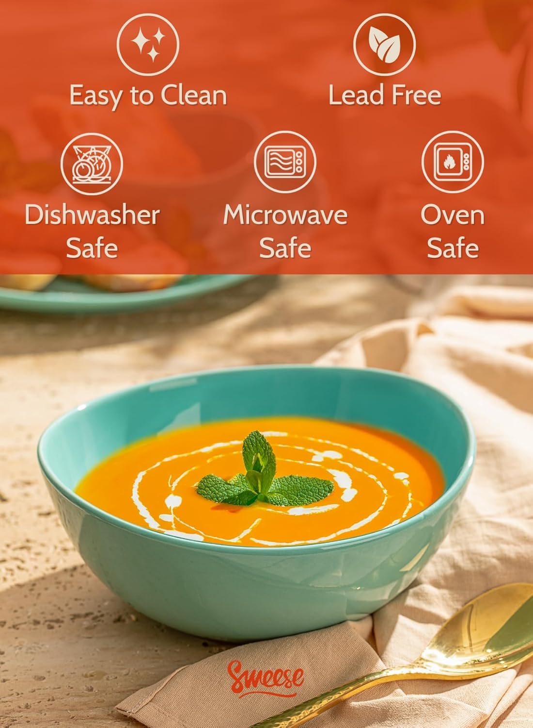 Sweese 6 Inch Porcelain 18 oz Bowls Set of 6, for Soup | Cereal | Fruits | Rice - Microwave, Dishwasher, and Oven Safe - Cool Assorted Color