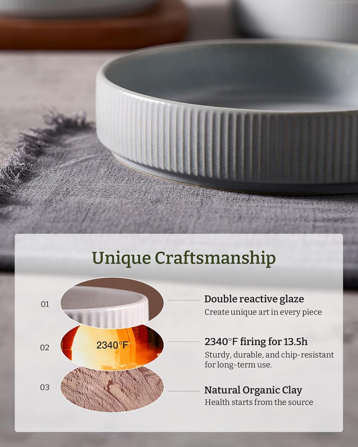 famiware Star 8.25" Pasta Bowls, Large Dinner Bowls Set of 6, Salad Bowl Plates, Shallow Bowls for Eating, Light Gray