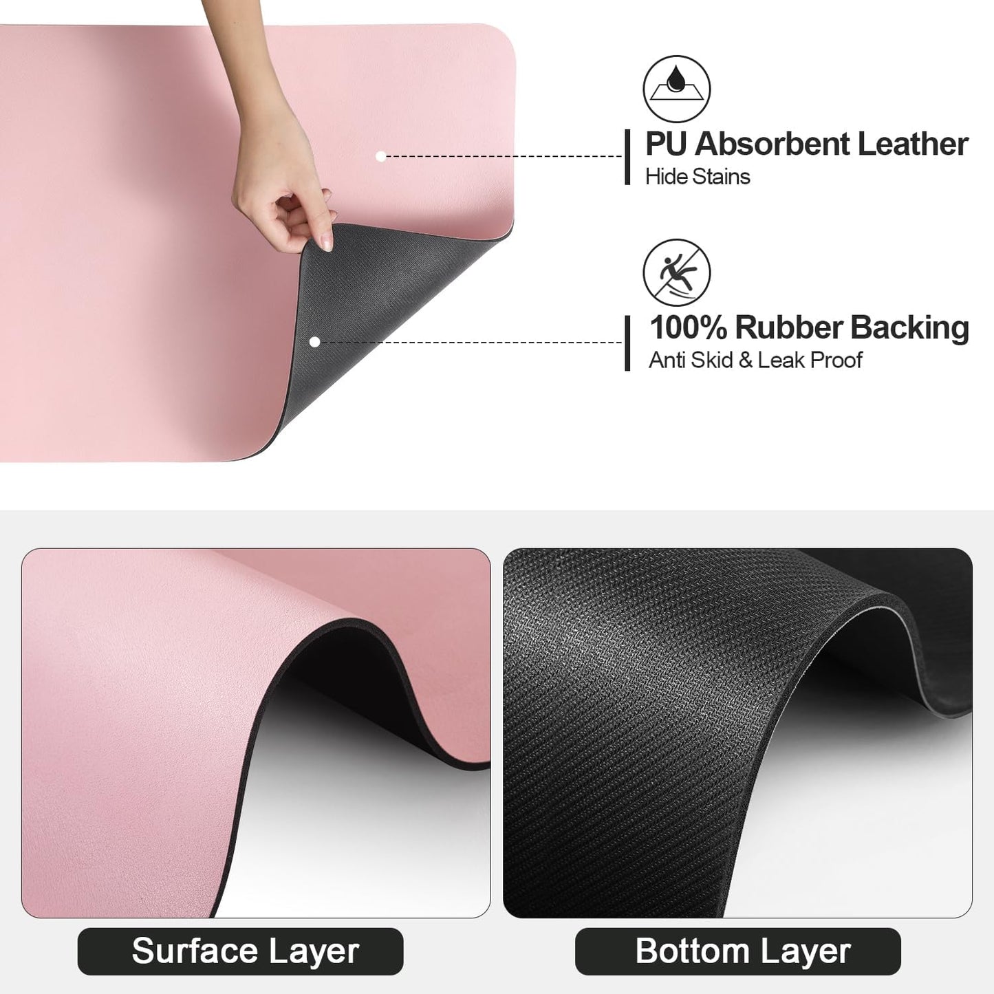 Dish Drying Mat for Kitchen Counter | Coffee Bar Mat for Countertops | Heat Resistant Drainer Mat with Non-slip Rubber Backed | Hide Stain Kitchen Absorbent Draining Mat | Pink 18"x32"