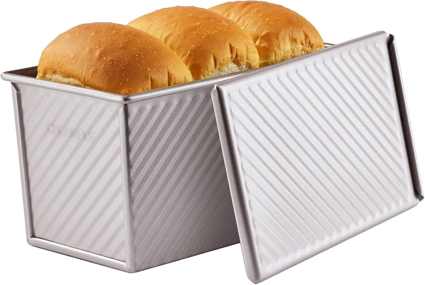 CHEFMADE Pullman Loaf Pan with Lid, 1Lb Dough Capacity Non-Stick Rectangle Corrugated Toast Box for Oven Baking 4.2" x 7.7"x 4.4"(Champagne Gold)