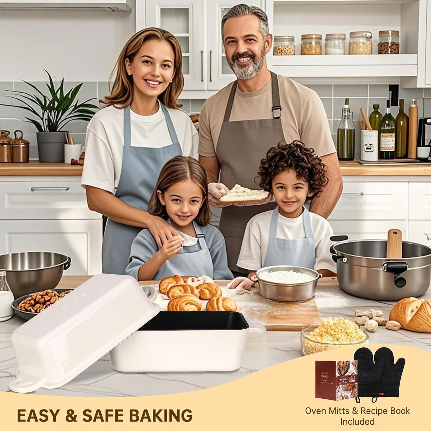 9x5 Enameled Cast Iron Loaf Pan with Lid - 2 in 1 Bread Pan for Baking Homemade Sourdough