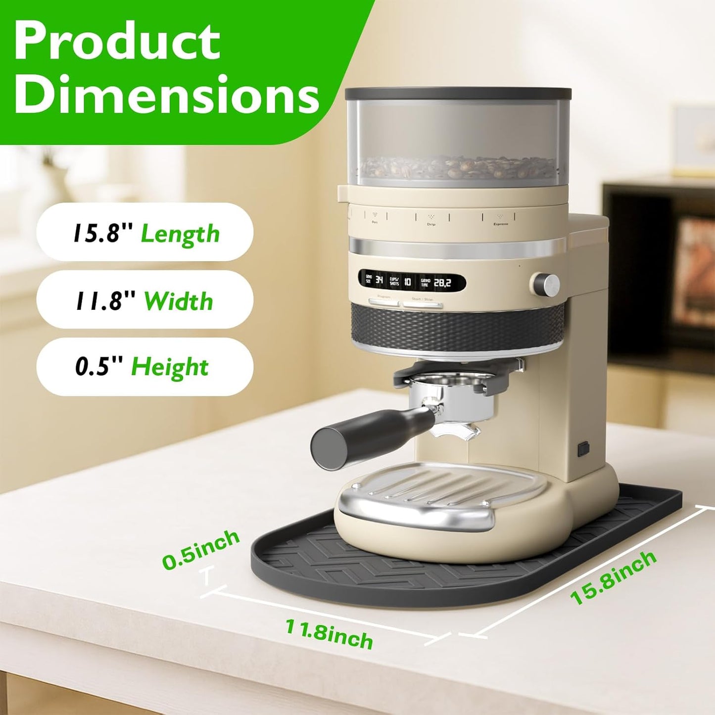 Silicone Coffee Mat,15.8"x 11.8"in Bar Mat for Countertop,Heat-Resistant,Non-Slip,Leak-Proof,Fit for Coffee Maker/Espresso Machine-Black