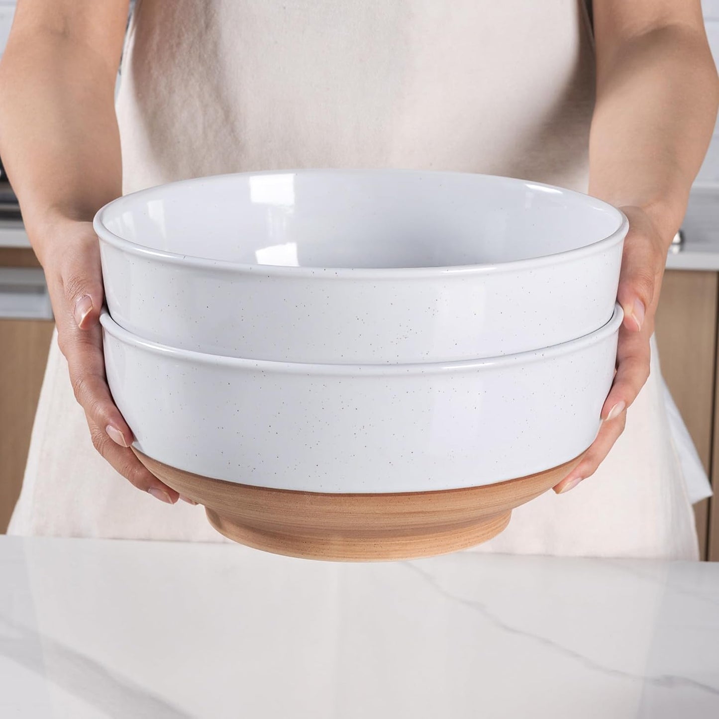 AmorArc 9.8’’ Ceramic Serving Bowls, 95 OZ Extra Large Salad Bowls Set of 2, Stoneware Oversized Bowls with Rustic Terracotta Underside for Salad, Soup and Dinner. Large Bowls for Entertaining&Gift