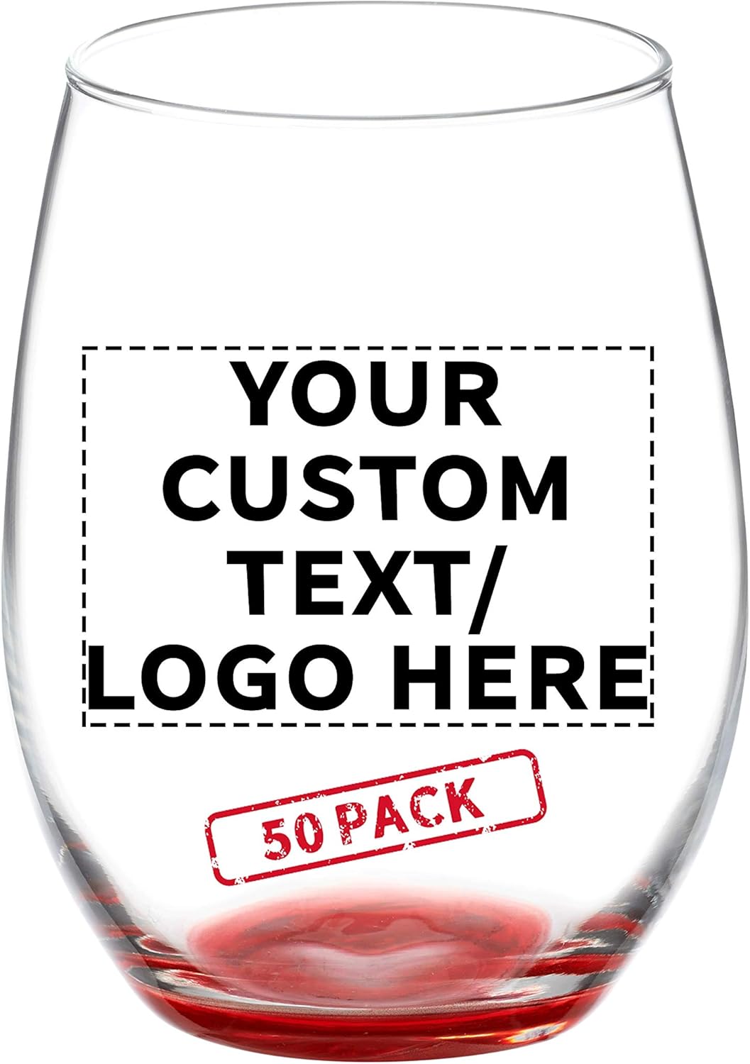 DISCOUNT PROMOS 50 ARC Stemless Wine Glasses Set, 21 oz. - Customizable Text, Logo - Chardonnay, Cabernet, Merlot, Sauvignon - Red