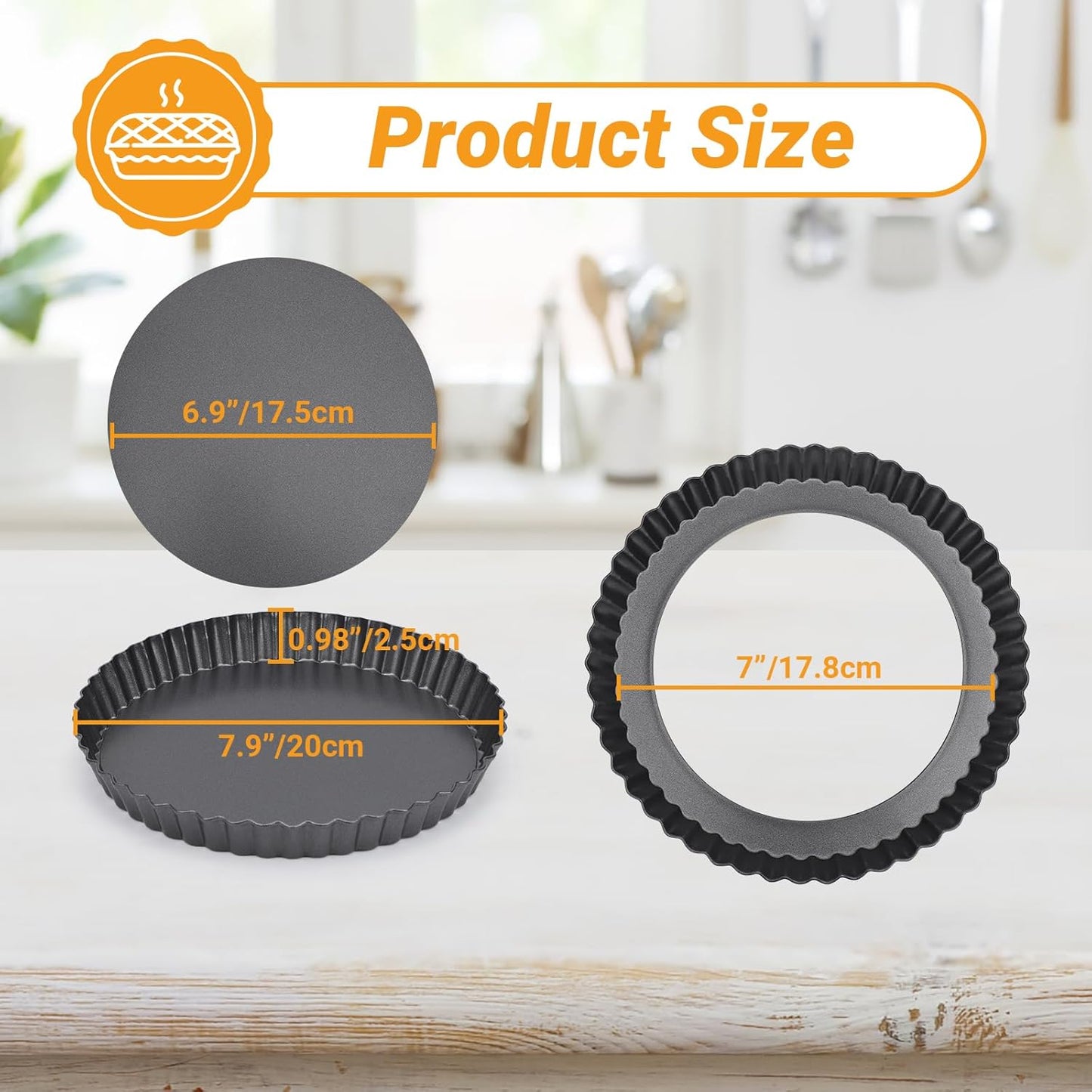 Beasea Tart Pan 8 Inch, 4pcs Mini Small Tart Pans with Removable Bottom Nonstick Carbon Steel Quiche Pie Pans for Oven Baking