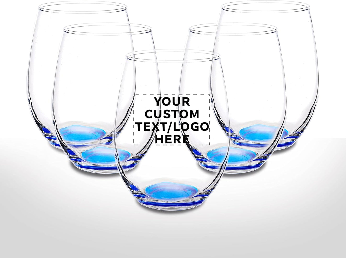 DISCOUNT PROMOS Stemless Wine Glasses in Bulk by ARC Perfection, 15 oz -10 pack, Red or White Wine Glass Drinking Set, Blue