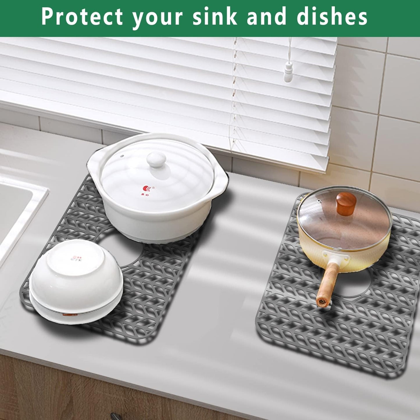 GUUKIN Sink Protectors for Kitchen Sink Grid 18-3/16" X 12-1/2" | Centered Drain for Single Sink Bowl with Corner Radius 4-11/16"