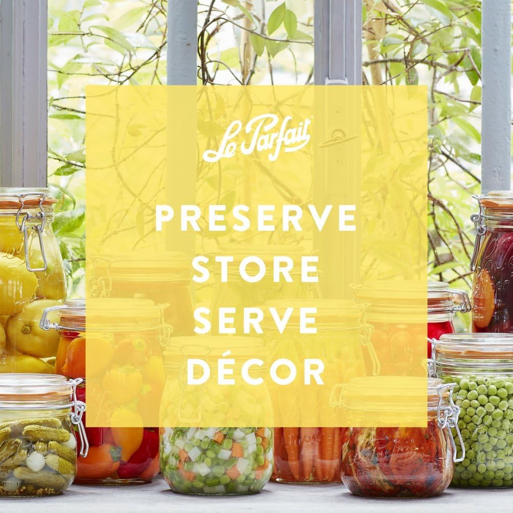 Le Parfait Super Jar, Canning Jars, 500mL French Glass Canning Jar w/Round Body, Glass Jars With Airtight Lid, Canning Jars Wide Mouth, Glass Jar w/Lid, Clear Jars, Clear Glass Jars (16oz/Pint, 6 pk)
