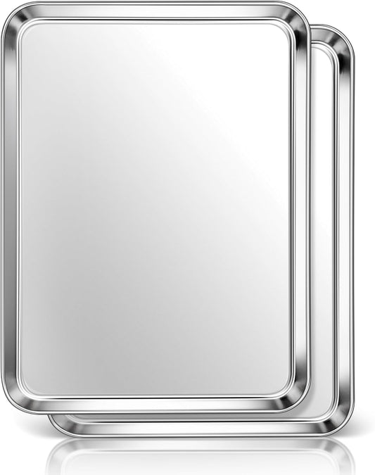 Homikit 2 Pack Baking Sheet, 16x12 Inches Stainless Steel Cookie Sheets for Baking, Large Toaster Oven Tray for Roasting Cooking, Metal Jelly Roll Pan Non Stick &Rustproof, Dishwasher Safe
