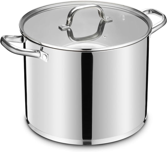 Stainless Steel Large Stock Pot, LIANYU 24 QT Heavy Duty Stockpot with Glass Lid, Deep Classic Soup Pot for Cooking Stewing Simmering, Thick Tri-ply Base & Stay-Cool Handle, Dishwasher Safe Cookware