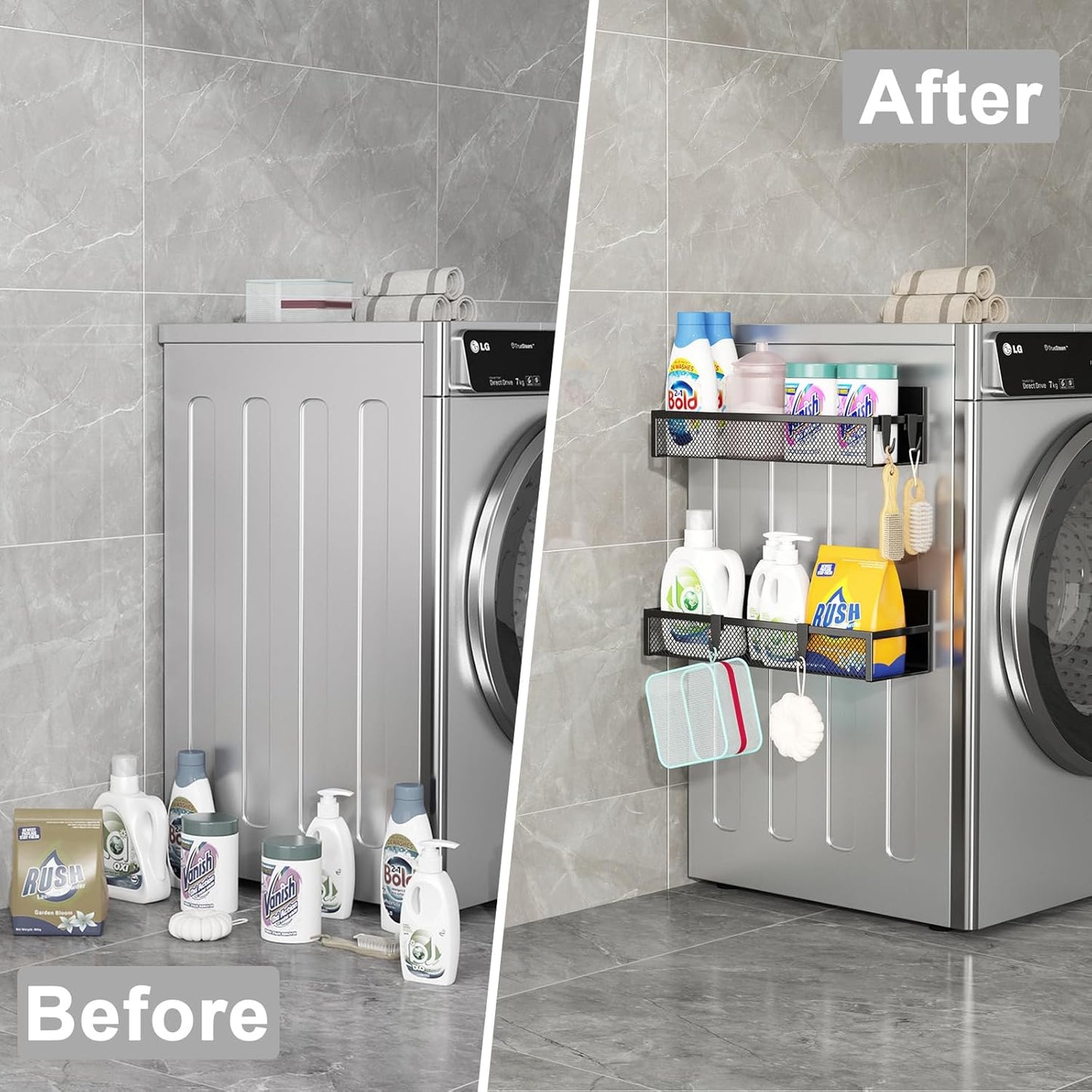 Magnetic Spice Rack for Refrigerator, 2 Pack Magnetic Shelf, Fridge Magnet Organizer with Moveable 4 Hooks, Magnetic Fridge Shelf for Kitchen Organization and Storage (2 Pack)