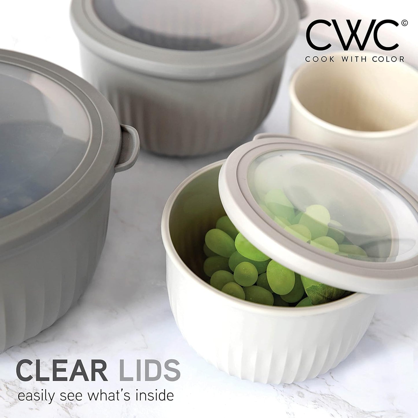 COOK WITH COLOR Prep Bowls with Lids- Wide and Deep Nesting Plastic Small Mixing Bowl Set with Lids, 8 Piece Set - Deep Bowls, Gray