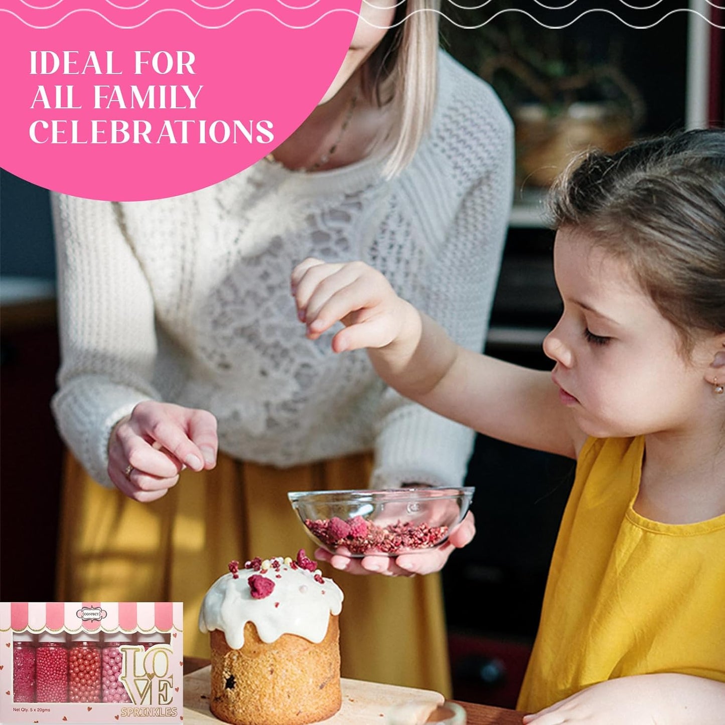 Confect Assorted Edible Sprinkles Pack of 5 – Red, Pink & Silver Dragees with Silver Sparkling Sugar | Costume Party Disco Ball Mix for Cake & Cupcake Decoration | Vegan, Gluten-Free, Nut-Free, Soy-Free, Dairy-Free, Palm Oil-Free - 5 Oz