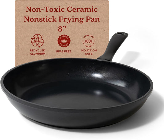 Alva Energy 8″ Ceramic Frying Pan – PFAS/PTFE-Free, Nonstick Skillet for Eggs & Small Meals – Lightweight, Induction & Oven Safe – Stay-Cool Handle, Scratch-Resistant, Dishwasher Safe