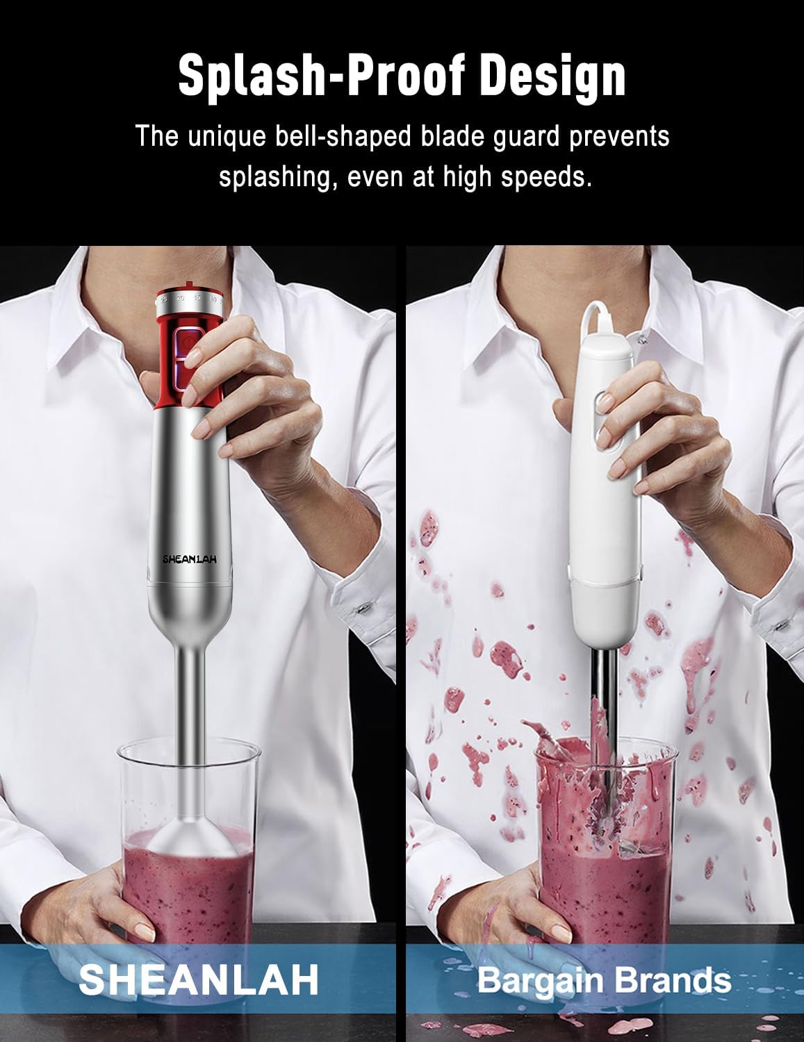 Powerful Immersion Blender handheld, 2025 New Update Hand Blender, Scratch-Resistant Corded Hand Mixer with Heavy-Duty Copper Brushless Motor and Gift Box Red