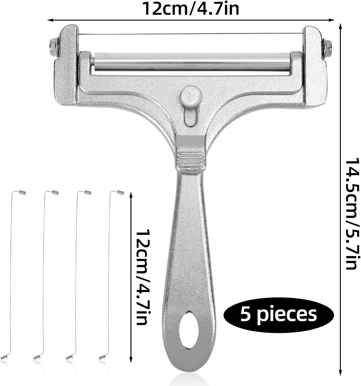 Cheese Cutter, Stainless Steel Cheese Slicer with 4pcs Extra Wires Adjustable Handheld Butter Block Cutter for Cheddar Gruyere Mozzarella Kitchen Slicing Tools