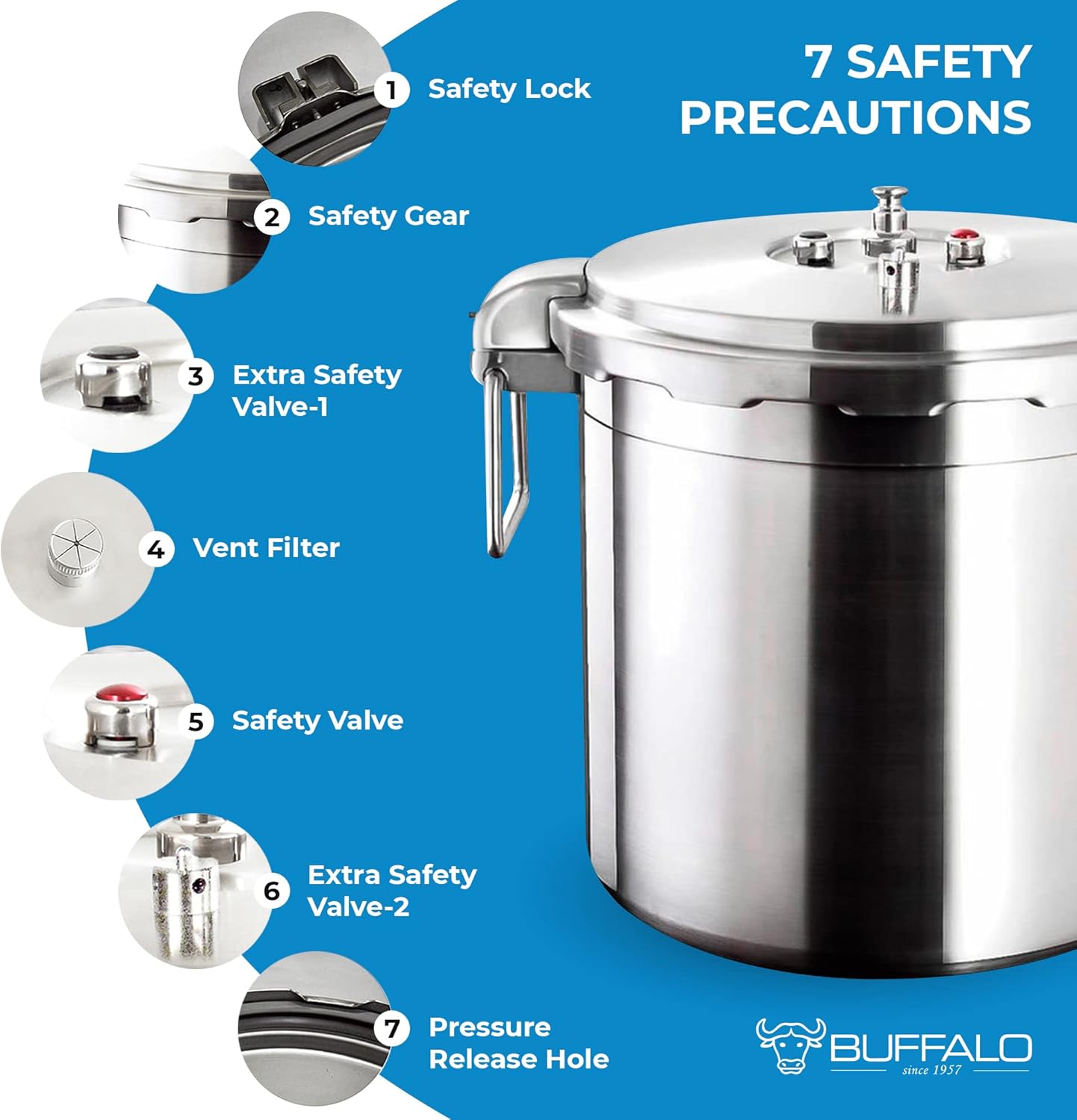 Buffalo 32 Quart Stainless Steel Pressure Cooker Large Canning Pot with Lid for Commercial Use - Easy to Clean Stove Top Pressure Canner, Can Cooker - Safety Goods Certificate QP430