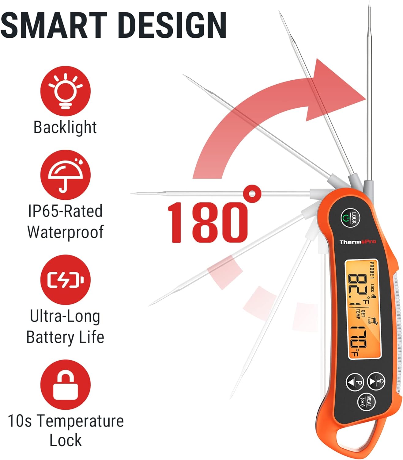 ThermoPro TP710 Instant Read Meat Thermometer Digital for Cooking, 2-in-1 Waterproof Kitchen Food Thermometer with Dual Probes and Dual Temperature Display for Oven, Grilling, Smoker & BBQ