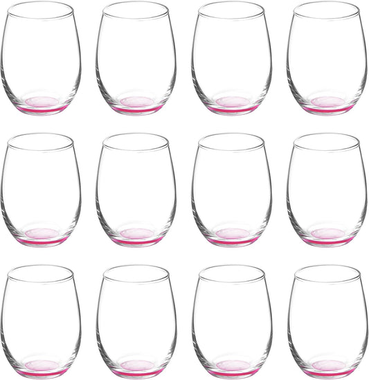 DISCOUNT PROMOS Stemless Wine Glasses by ARC 5.5 oz. Set of 12, Bulk Pack - Perfect for Hotel, Bar, Restaurant or Lounge - Pink